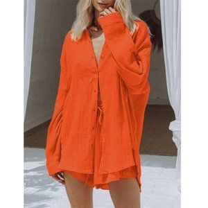 Women New 2 Piece Outfits Blouse and Shorts Set - Size Large